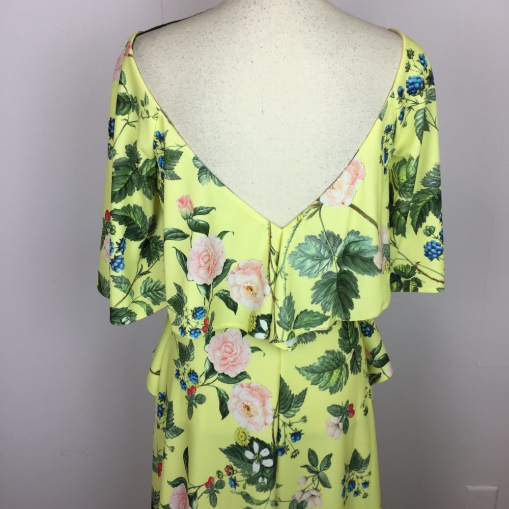 Asos Maxi Dress Size 6 Womans Yellow Floral Print Ruffle Sleeve Back V-Neck - Picture 6 of 13